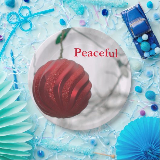 Friedlicher, roter Streifen, Funkelnd Ornament-Bal Pappteller (Party)