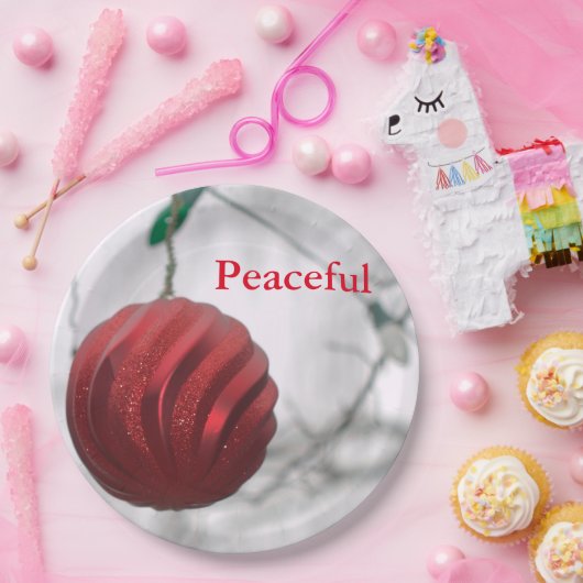 Friedlicher, roter Streifen, Funkelnd Ornament-Bal Pappteller (Party)