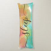 Friedlicher Schlaf Korallengelb Türkis Wasserfarbe Seitenschläferkissen (Rückseite (Vertikal))