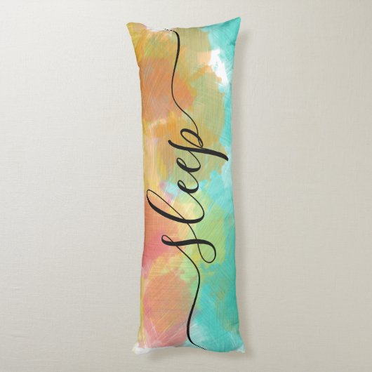 Friedlicher Schlaf Korallengelb Türkis Wasserfarbe Seitenschläferkissen (Rückseite (Vertikal))