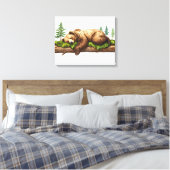 Friedlicher Schlafbär Rustikale Holzmauer Kunst, D Leinwanddruck (Insitu (Schlafzimmer))