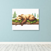 Friedlicher Schlafbär Rustikale Holzmauer Kunst, D Leinwanddruck (Insitu (Holzboden))