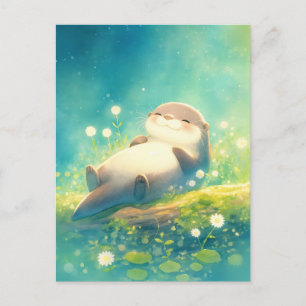 Friedlicher schlafender Otter im Sommerteich Postkarte