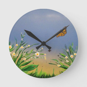 Friedlicher Schmetterlingshimmel Sonnenuntergang N Runde Wanduhr