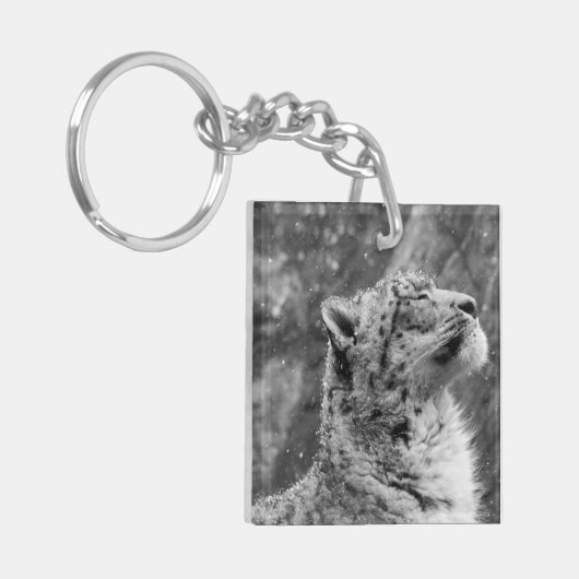 Friedlicher Schnee-Leopard Schlüsselanhänger (Vorderseite links)