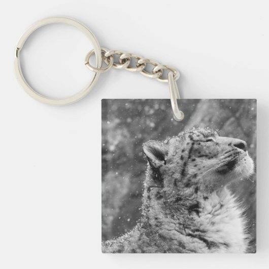 Friedlicher Schnee-Leopard Schlüsselanhänger (Vorderseite)