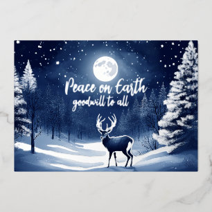 Friedlicher Schnee Winterwald Vollmond und Bock Folien Feiertagskarte