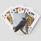Friedlicher schwarzer Rabe Schnee Winterwald Spielkarten (Rückseite)