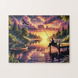 Friedlicher See bei Sonnenuntergang - Angel Escape Puzzle