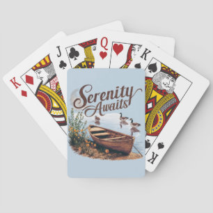 Friedlicher See mit Boot, Gänsen und Wildblumen Spielkarten