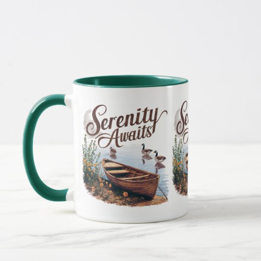 Friedlicher See mit Boot, Gänsen und Wildblumen Tasse (Links)