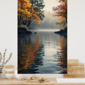 friedlicher See umgeben von Herbstbäumen Poster (Küche)