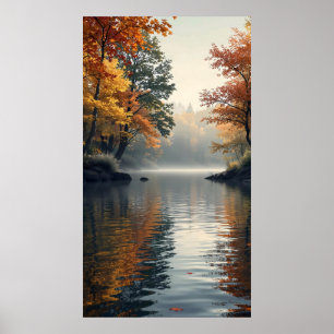 friedlicher See umgeben von Herbstbäumen Poster