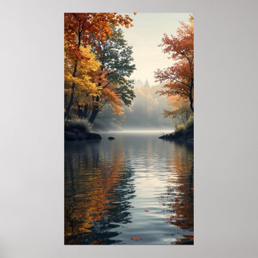 friedlicher See umgeben von Herbstbäumen Poster (Vorne)