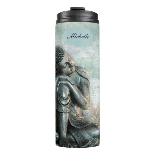 Friedlicher SilberBuddha mit Monogramm| Name Thermosbecher (Vorderseite)
