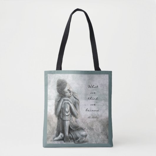 Friedlicher silberner Buddha mit Zitat Tasche (Vorderseite)