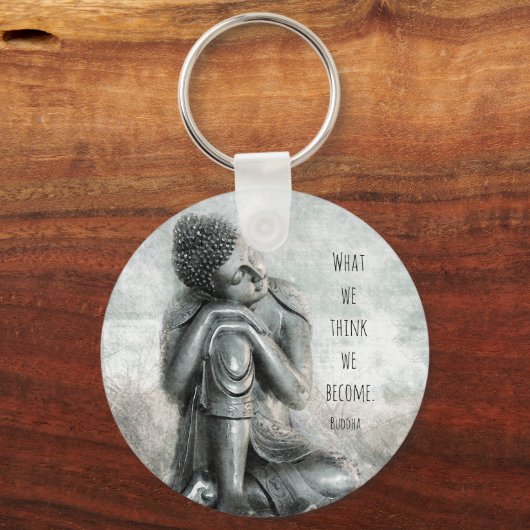 Friedlicher Silver Buddha mit Zitat Schlüsselanhänger (Vorderseite)