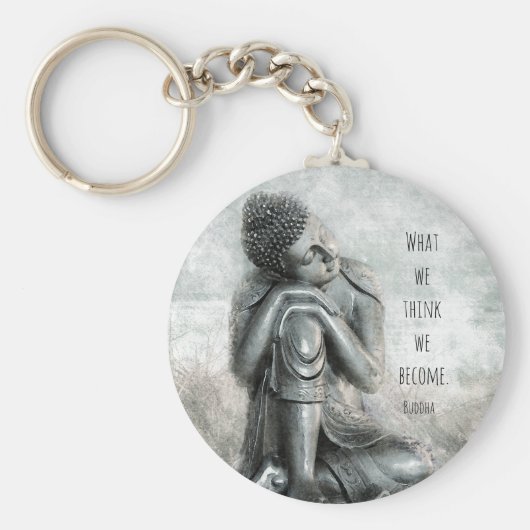 Friedlicher Silver Buddha mit Zitat Schlüsselanhänger (Vorne)