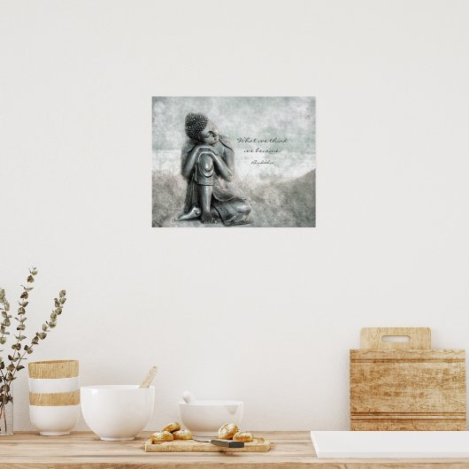 Friedlicher Silver Buddha mit Zitat zur Weisheit Poster (Küche)