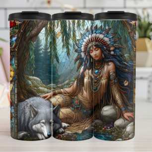 Friedlicher Slumber, Wolf Guardian, Waldnook. Thermosbecher
