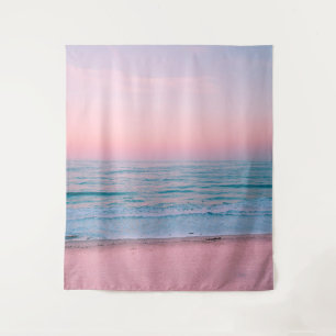 Friedlicher Sonnenuntergang   Abstrakte blaue rosa Wandteppich