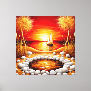 Friedlicher Sonnenuntergang über einem See mit Seg Leinwanddruck