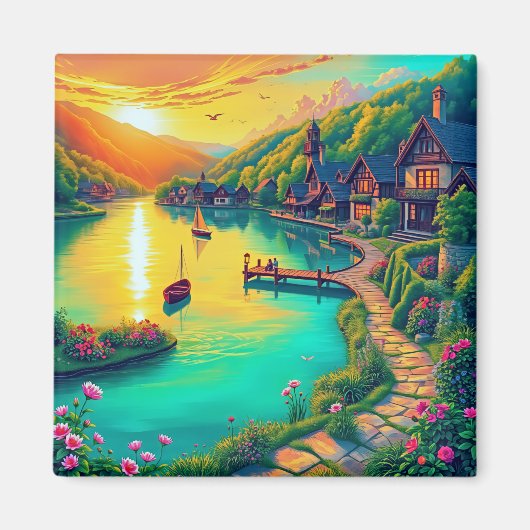 Friedlicher Sonnenuntergangsreflex Magnet (Vorne)