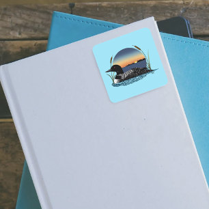 Friedlicher Sterntaucher Sonnenuntergang Blau Wild Quadratischer Aufkleber