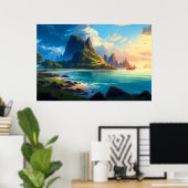 Friedlicher Strand in Sunset Illustration Poster (Heimbüro)