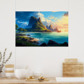 Friedlicher Strand in Sunset Illustration Poster (Küche)