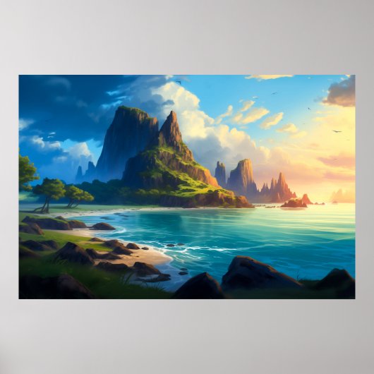Friedlicher Strand in Sunset Illustration Poster (Vorne)