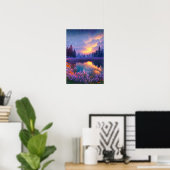 Friedlicher Teich inmitten der Violette Flora Poster (Heimbüro)