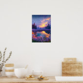Friedlicher Teich inmitten der Violette Flora Poster (Küche)