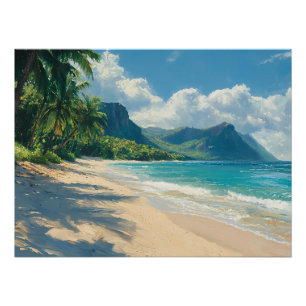 Friedlicher tropischer Strand mit türkisfarbenem W Poster