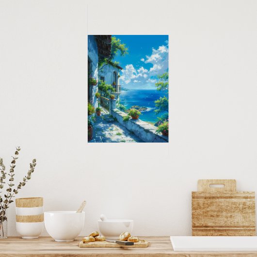 Friedlicher Urlaub im blauen Sommer Poster (Küche)