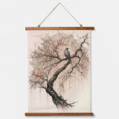 Friedlicher Vogel und Kirschblossom Wandteppich Mit Holzrahmen (Vorderseite)