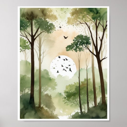 Friedlicher Waldbaum Single zwitschert Vögel Poster (Vorne)