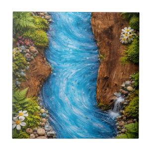 Friedlicher Waldstrom - Ruhige Natur Wasser Kunst Fliese