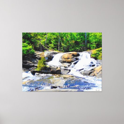 Friedlicher Wasserfall im Wald Leinwanddruck (Vorderseite)
