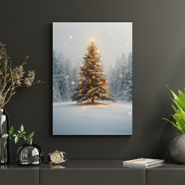 Friedlicher Weihnachtsbaum in schneebedeckter Lich Poster