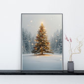 Friedlicher Weihnachtsbaum in schneebedeckter Lich Poster