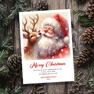 Friedlicher Weihnachtsmann und Rentier Rudolf Fröh Feiertagskarte