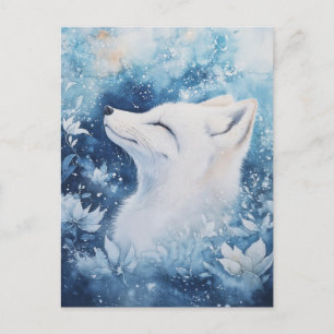 Friedlicher Weißer Fuchs im blauen Wintergarten Postkarte