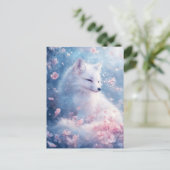 Friedlicher Weißer Fuchs im Kirschblüten-Garten Postkarte (Stehend Vorderseite)