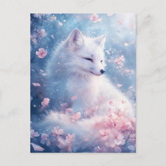 Friedlicher Weißer Fuchs im Kirschblüten-Garten Postkarte (Vorderseite)