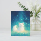 Friedlicher Weißer Fuchs unter Sternenhimmel Postkarte (Stehend Vorderseite)
