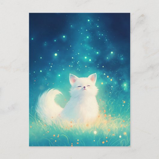 Friedlicher Weißer Fuchs unter Sternenhimmel Postkarte (Vorderseite)