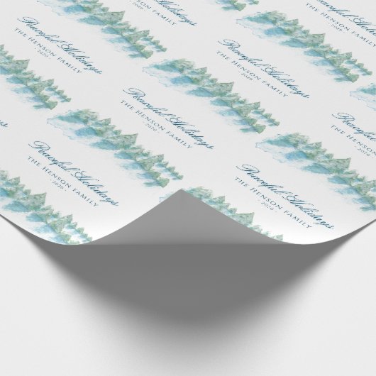 Friedlicher Winterwald - Aquarellschrift Weihnacht Geschenkpapier (Ecke)