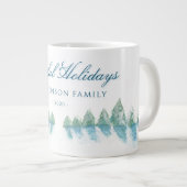 Friedlicher Winterwald Bäume Wasserfarben Weihnach Jumbo-Tasse (Vorderseite Rechts)