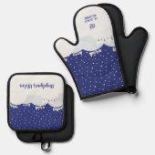 Friedlicher Winterwald mit Schnee und Schneeflocke Ofenhandschuh & Topflappen-Set (Vorderseite/Rückseite)